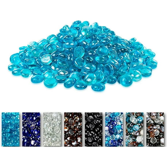 Grisun Caribbean Blue Fire Glass Beads for Fire Pit, 1/2 Inch Round Glass Rocks Teal for Natural or Propane Fireplace,