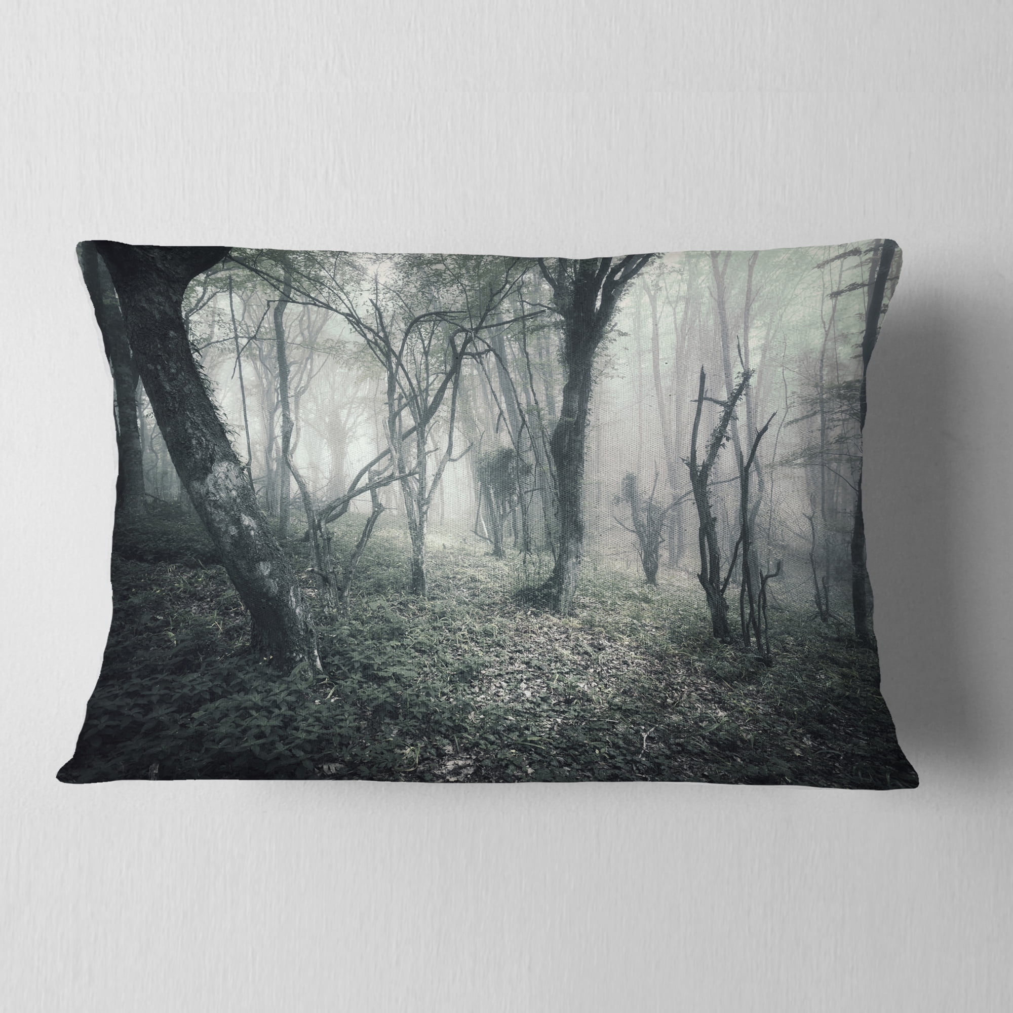 Designart Vintage Forest Filled with Fog - Landscape Photography Throw Pillow - 12x20