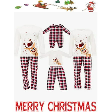 

Sunisery Family Christmas Pjs Deer Sleepshirt Plaid Pajama Bottoms Matching Set Jammies for Adult Kid Holiday Xmas Sleepwear