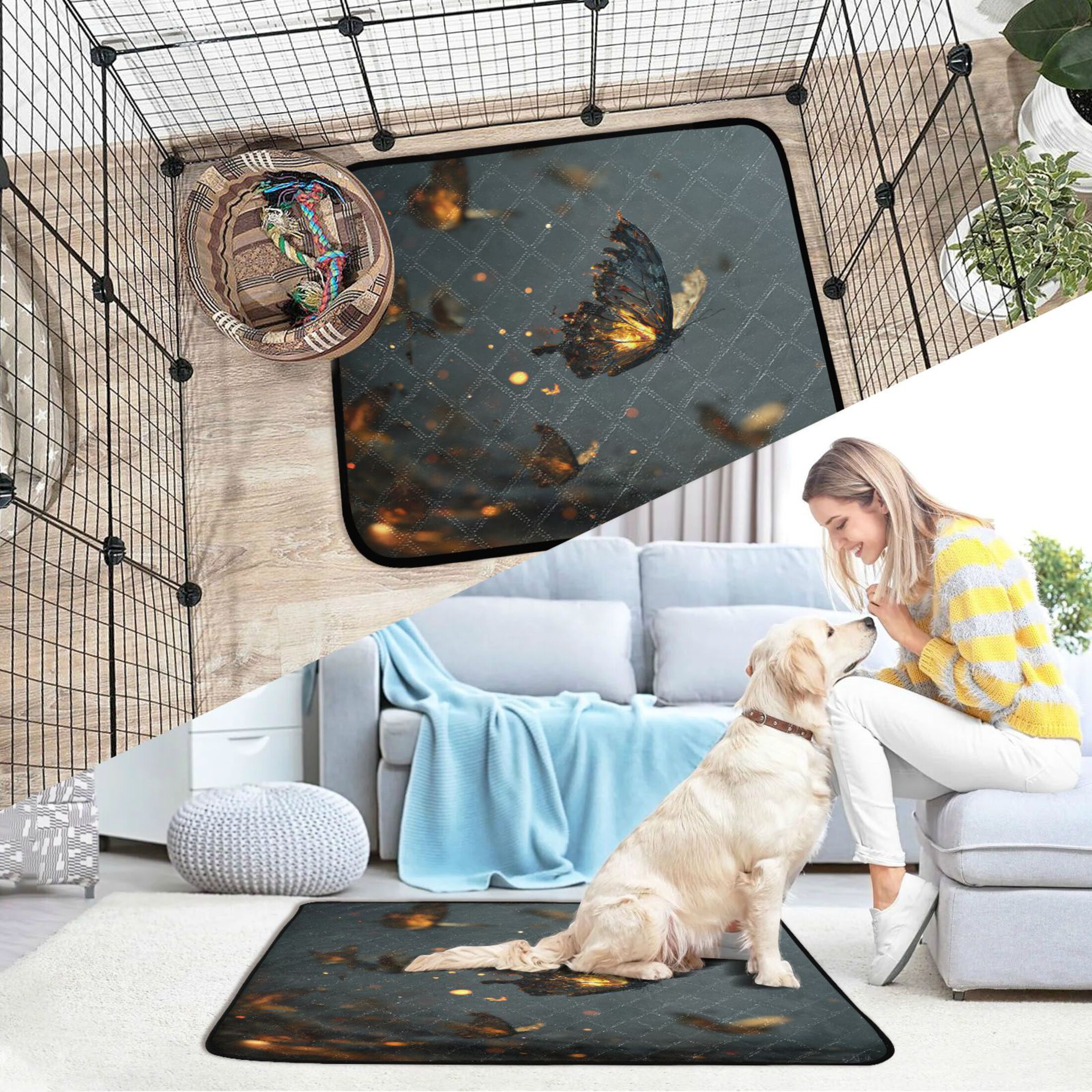 Qxltty Fire Butterfly Cat litter Pads Pet Set of 2 Diaper Mats Center Anti-leakage Layer Absorbent Soft and Comfortable