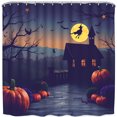 thumbnail image 1 of Rideau de Douche Halloween Effrayant - Chauves-Souris Récolte Lune & Design Maison Hantée Parfait pour Décoration Festive, 1 of 4