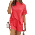 thumbnail image 3 of Short Sets for Women 2 Piece Lounge Set Loose Fit Short Sleeve Tops and Shorts Summer Matching Set Red S, 3 of 8