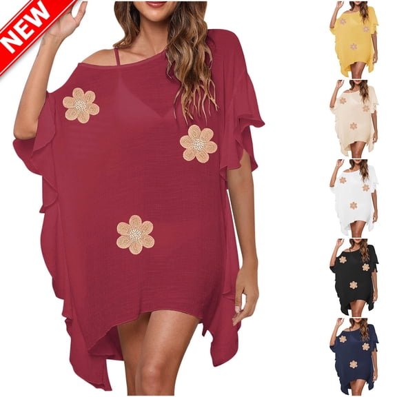 YABCSAZ Beach Cover Ups for Women Summer Swimsuit Crochet Swim Cover Up 2025 Swimwear Chiffon Cover Ups Tops Oversize Dress Shirts Plus Size Bathing Suit Cover Up for Women