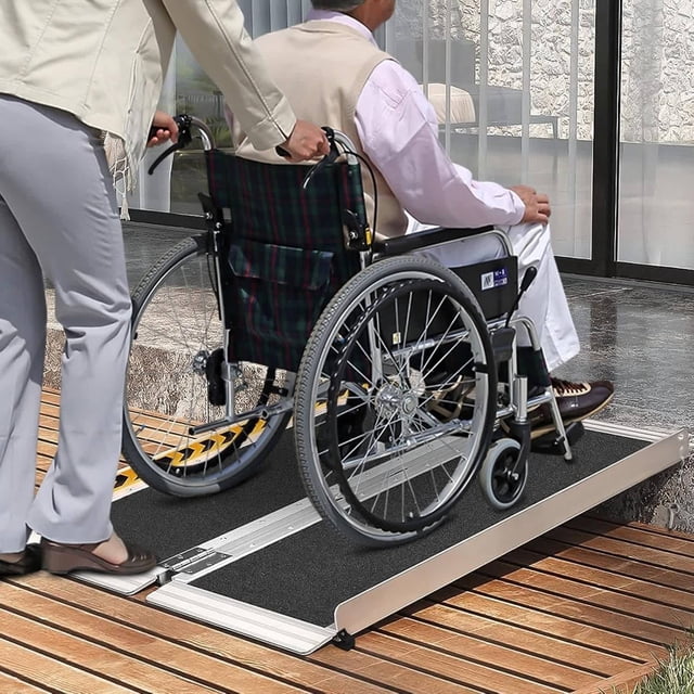 Bingirl 3FT Portable Wheelchair Ramp with Transition Plate - Aluminum Ramp Featuring Non-Skid Surface and Reflective Strips, Supporting Up to 600 Lbs for Home Use