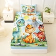 thumbnail image 3 of Metsweet Cute Dinosaur Twin Sheets 3pcs, Watercolor Dino Bedding, Green Orange Red,1 Fitted Sheet, 1 Flat Sheet and 1 Pillowcase, 3 of 5