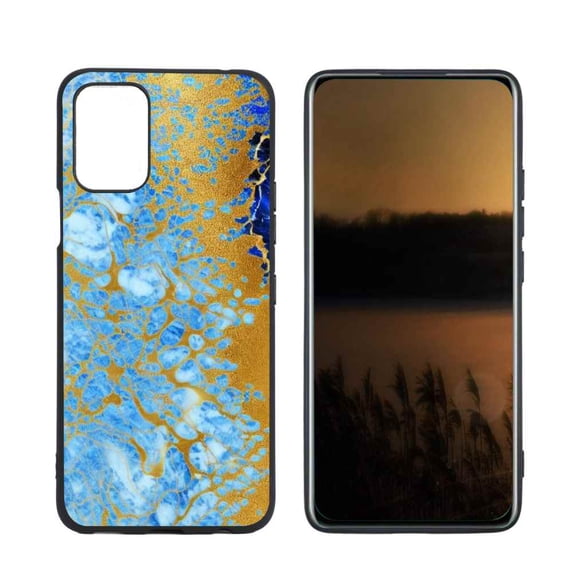 Blue-Golden-Marble Phone Case, Degined for LG Q52 Case Men Women, Flexible Silicone Shockproof Case for LG Q52