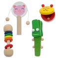 thumbnail image 3 of Guangmc 4 piezas de instrumentos musicales para niños, castañuelas para dedos, sonajeros, tambores, juguetes de madera para badajos, 3 of 6