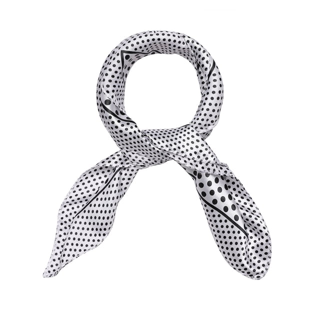 INSPIRAR CHIC Pañuelo Cuadrado para Mujeres con Estampado Floral, Leopardo, Lunares y Rayas, Bufanda de Cuello, Chal, Lunares Blancos 19.68 x 19.68''