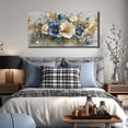 thumbnail image 5 of Blue White Gold Floral Canvas Wall Art, Luxury Abstract Flower Bouquet Painting, 40x20 Inches Modern Elegant Botanical Wall Decor for Living Room Bedroom Home, 5 of 9