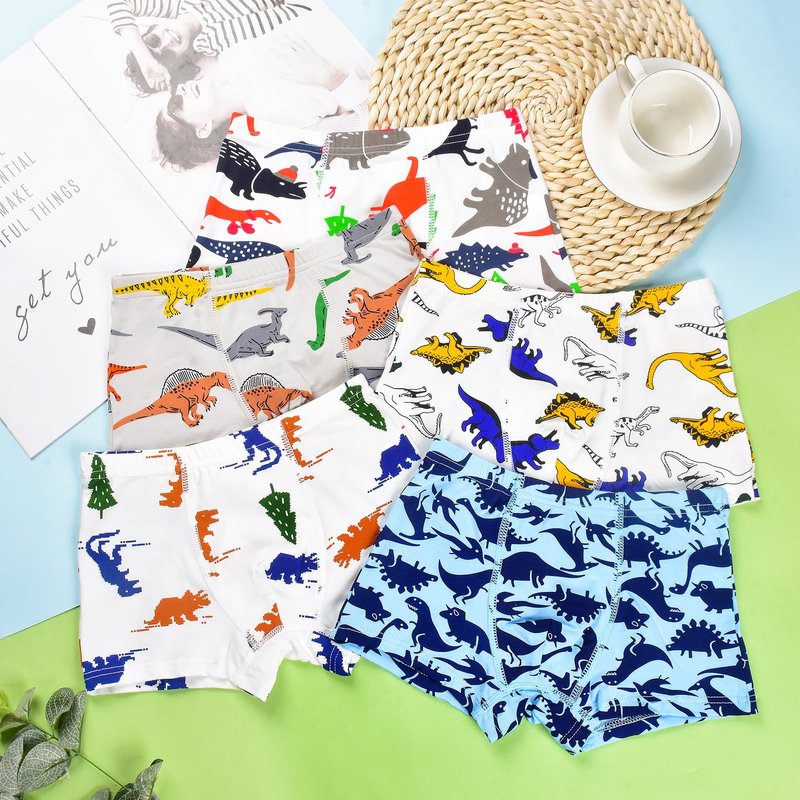 Boys Boxer Shorts- Pack of 5 Soft and Comfortable Dinosaur Underwear with Fun Colorful Dino Designs for Kids 2-8 Years Old