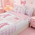 thumbnail image 3 of meiyoeat Ribbon Bow Letter Print Zipper Twin Comforter Sets with Fitted Sheet and 2 Pillowcases For Girls,Pink Plaid Bowknot Alphabet A Zipper Bedding Set For Kids,Pink Reversible,4 Pieces, 3 of 7