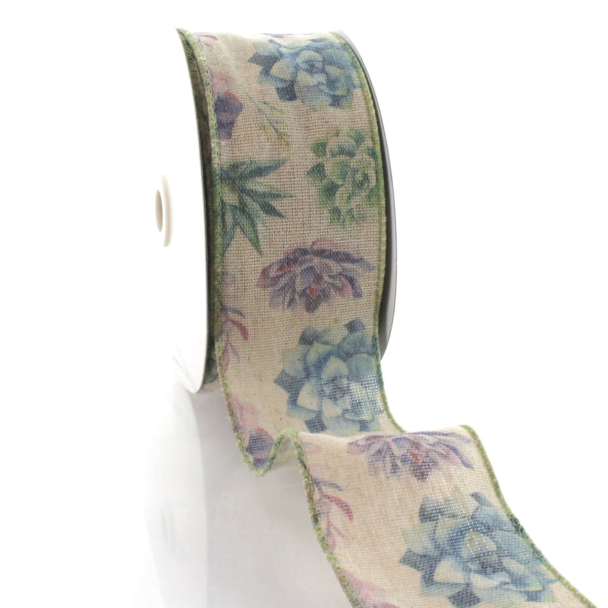 2 1/2" Wired Ribbon Succulents Burlap 25 Yards
