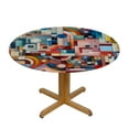 thumbnail image 3 of PIKWEEK Blue Yellow Geometric Round Tablecloth, Fitted Table Cover with Elastic  Round Tables, Vintage Oil Painting Abstract Art Table Cloth Outdoor Indoor Party Waterproof Tablecloths, 3 of 7