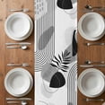 thumbnail image 4 of Table Runner 36 Inches Long for Kitchen Dining, Grey Boho Geometric Dresser Scarf Farmhouse, Dining Table Decorations for Wedding/Parties, Vintage Ethnic Abstract Lines Leaves 13 x 36 In, 4 of 8
