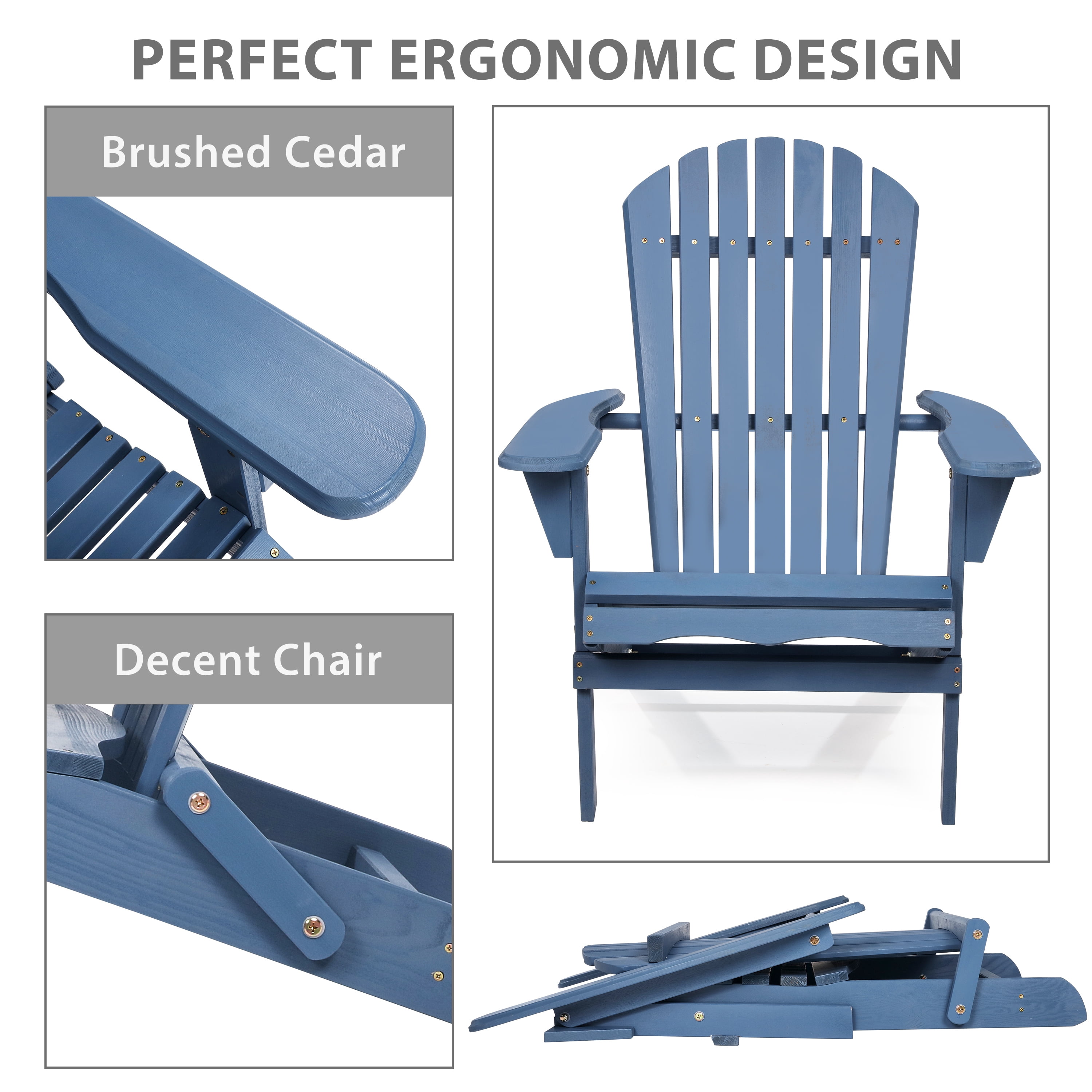 D-road Half Pre-Assembled Folding Adirondack Chair, Outdoor Wood Patio Chair for Backyard/Pool/Beach,Dark Blue