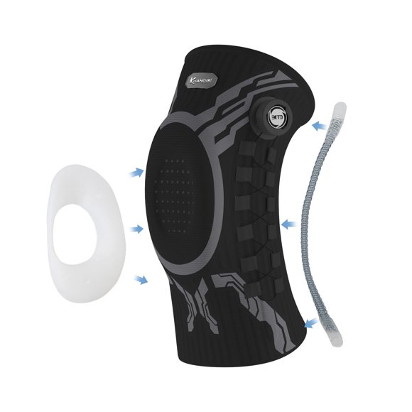 Kuangmi Knob Knee Brace for Pain Relief, Knee Support with Patella Gel Pad & Side Stabilizers, Compression Knee Sleeve for Workout, Arthritis, Joint Pain, Meniscus Tear (Bllack,Left,Large,Single)