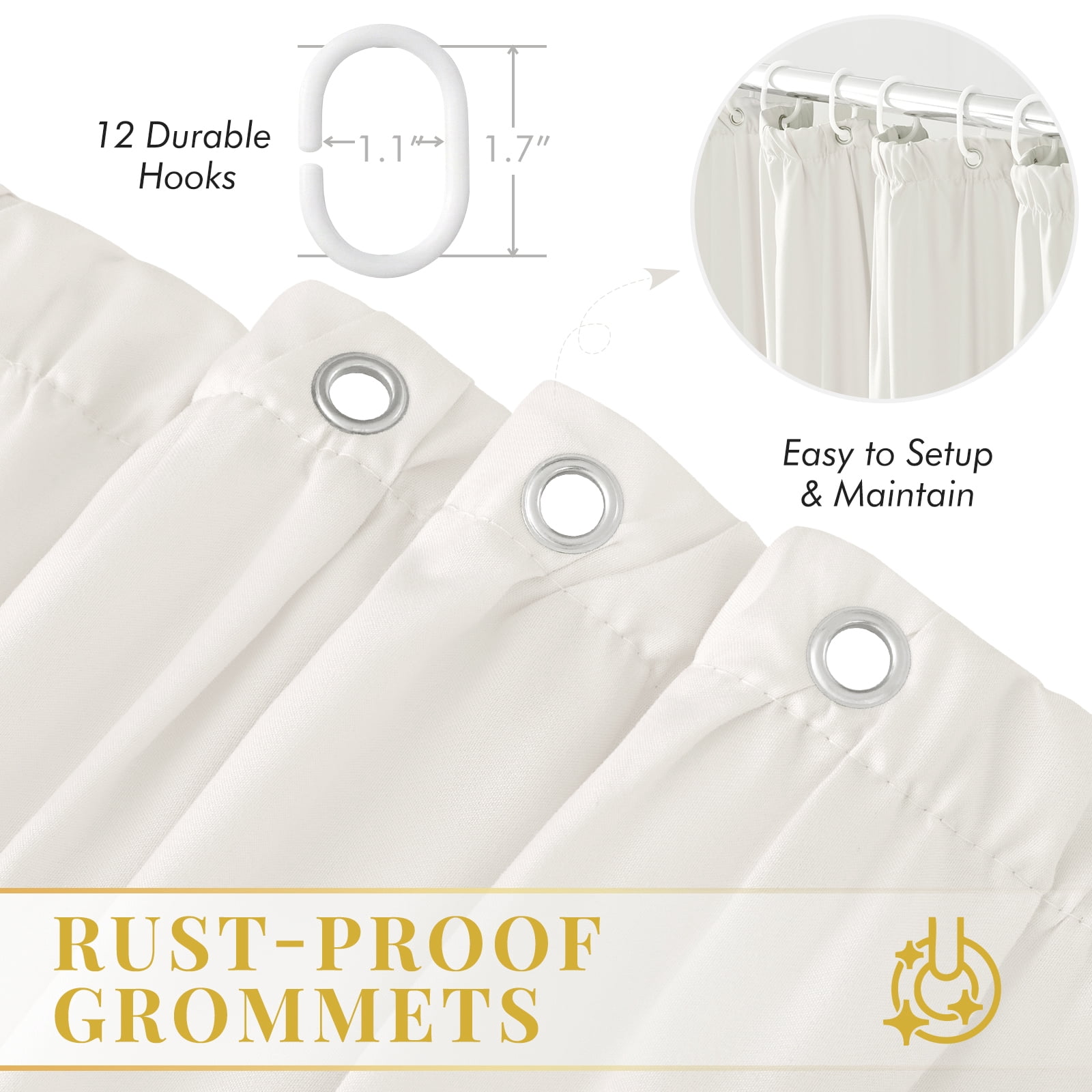 Seasonwood Ruffle Shower Curtain,Cream Tiered Fabric Bathroom Curtain for Farmhouse Decor,72 x 72 Inch
