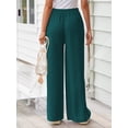 thumbnail image 5 of TEMOFON Pants for Women Plus Size Wide Leg Linen Pant Summer Casual Palazzo Dark Green Flowy Pants with Pocket Drawstring Loose Lightweight Pants 3XL, 5 of 10