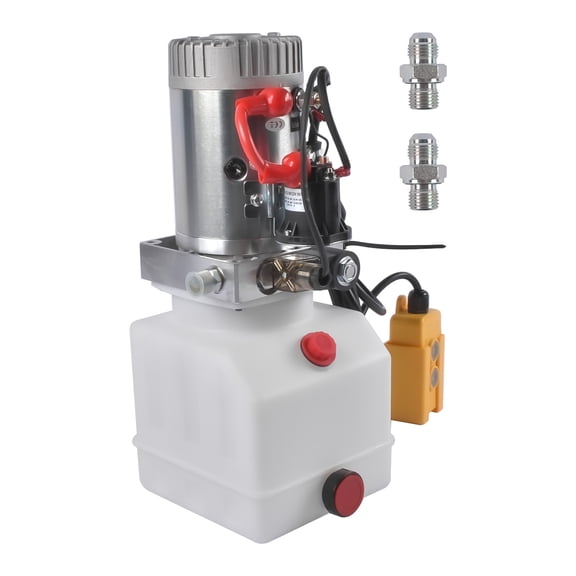 Mustrod 4 Quart Hydraulic Power Unit Single Acting Dump Trailer Hydraulic Pump DC 12V SAE #6 Port