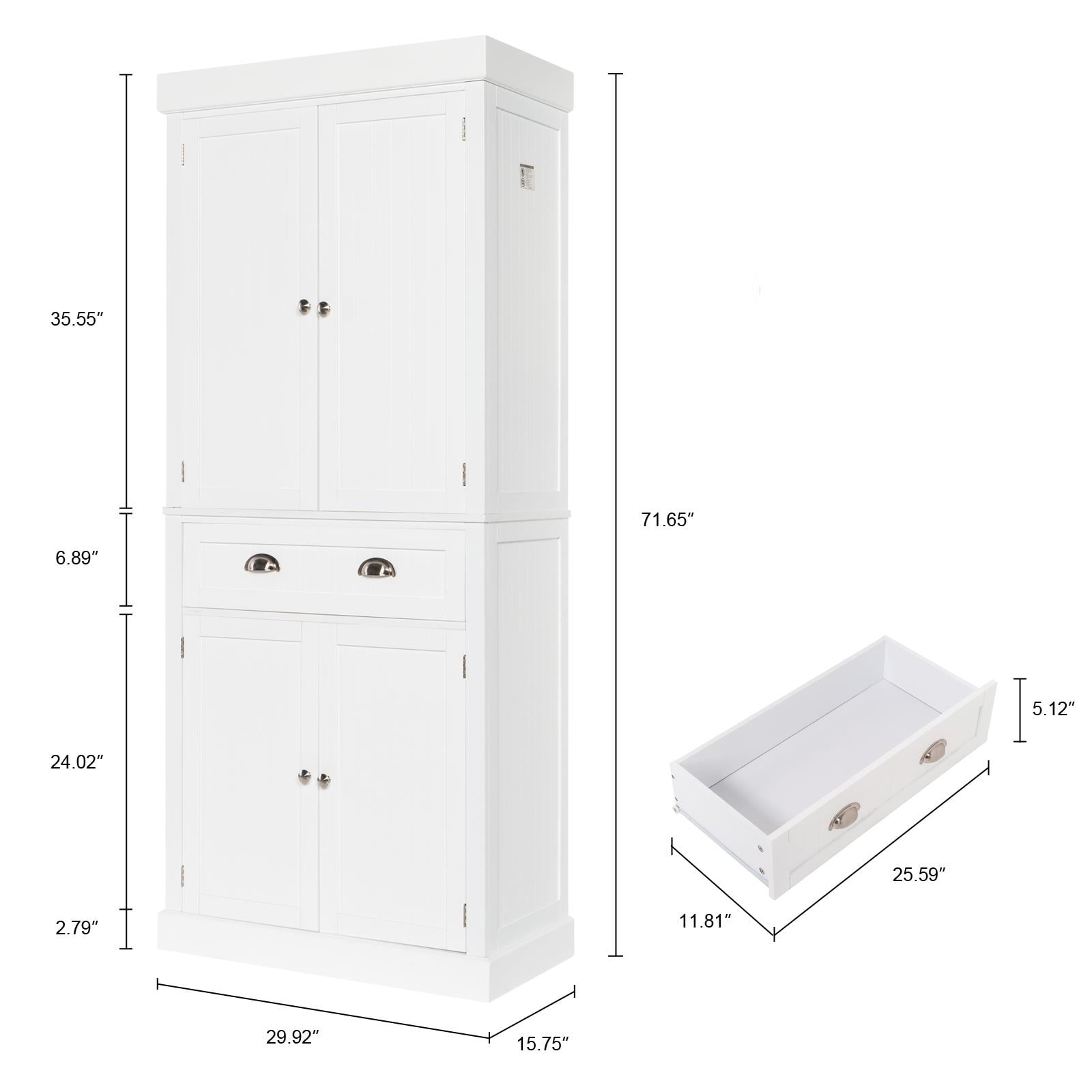 Zimtown 72âH Freestanding Storage Pantry Utility Cabinet with Drawer, Soft Close Doors and Shelves, White