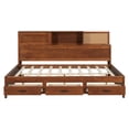 thumbnail image 4 of Full Size Wooden Daybed with 3 Storage Drawers, Upper Soft Board, shelf, and a set of Sockets and USB Ports, Walnut, 4 of 14