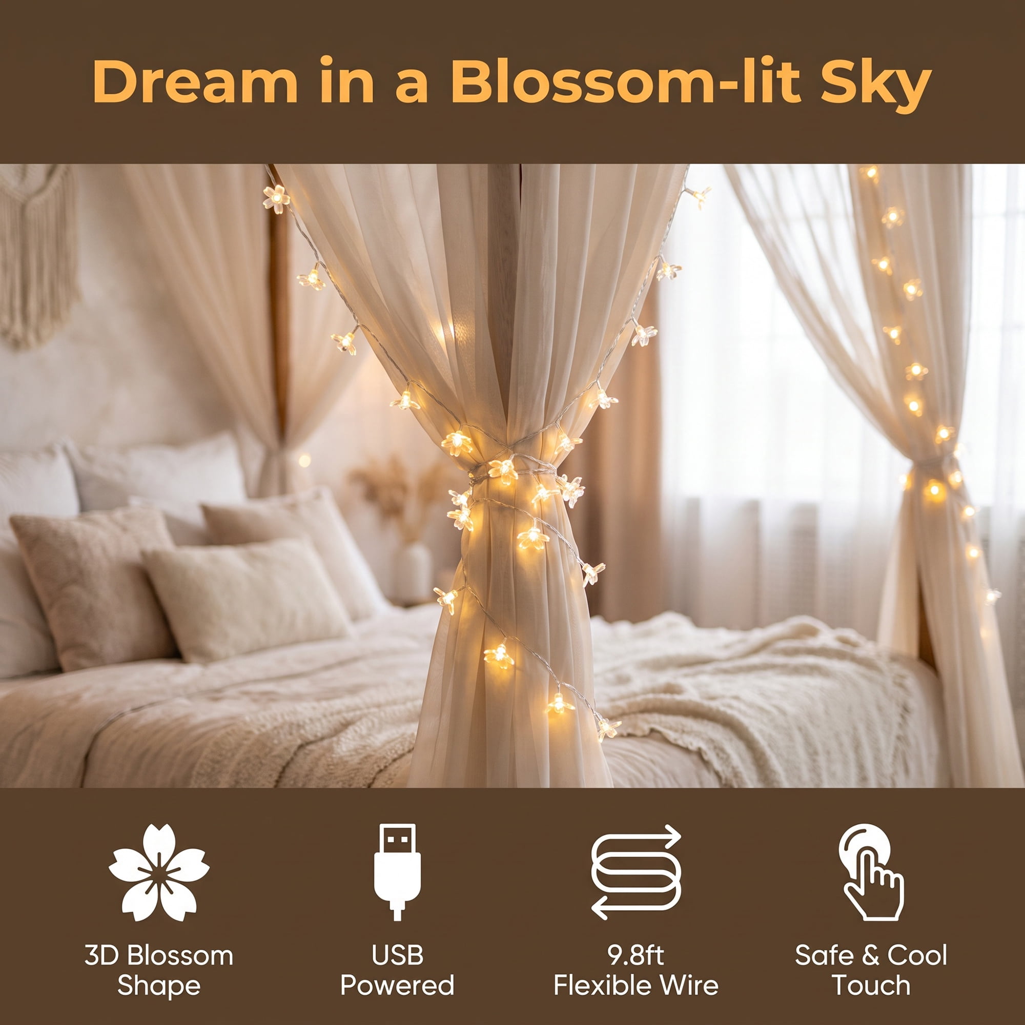 Unique Bargains Indoor Aesthetic Botanical Fairy Lamps 9.8 ft Warm White USB Powered