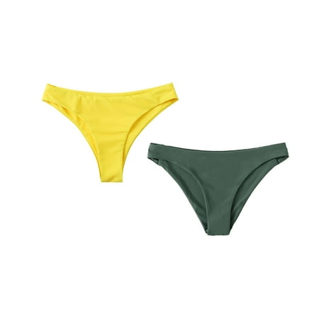 Ogiraw Clearance! Seamless Thongs For Women Women s Bikini Bottoms High Cut Swimsuit Bottom Solid Color Mid Waist Swim Bottoms Pack Of 2 Cotton Underwear For Women Green XXL
