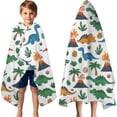 thumbnail image 3 of White Cartoon Dinosaurs Volcanoes Pattern Hooded Bath Towel，60"x35" for Ages 3 To 12 Kids, Quick Dry Lightweight Soft Microfiber Hood Beach Towel Cover Up for Kids, 3 of 7