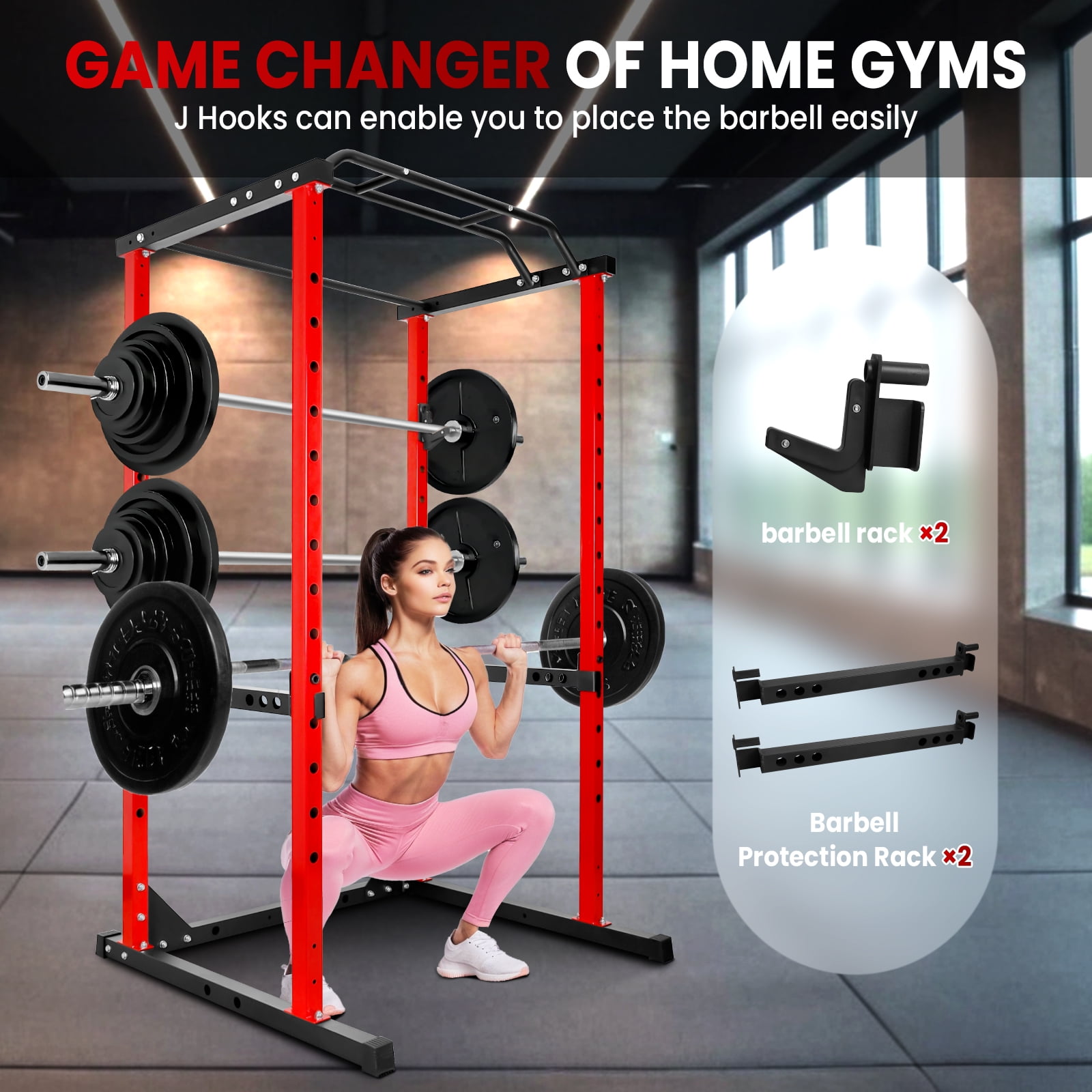 Power Rack Power Cages Multi-Function Squat Rack with Cable Crossover System Selectable More Training Attachment Weight Cage for Garage & Home Gym