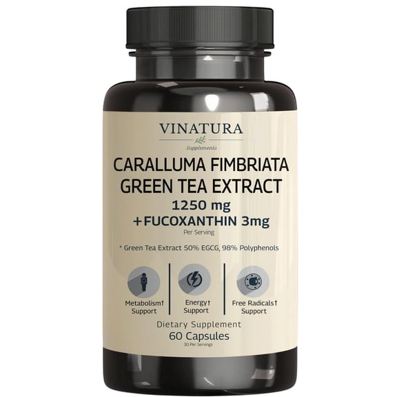 Vinatura Caralluma Fimbriata, EGCG 45% Extract 1250mg + Fucoxanthin 3mg per Serving for Immune Support, Energy and Mental Focus - 60 Capsules