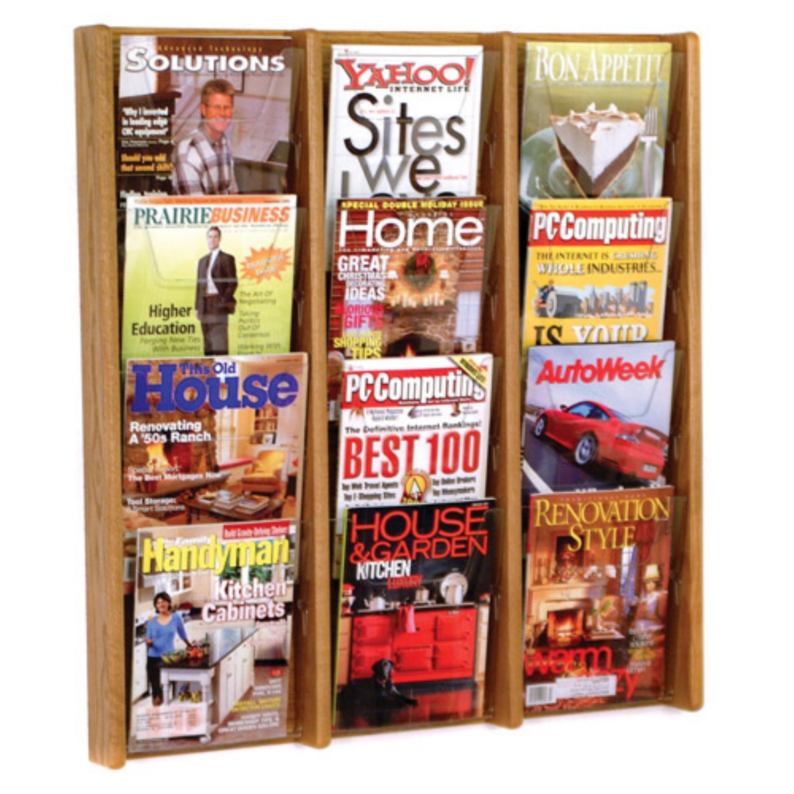 12-Pocket Solid Wood Wall Magazine Rack - Walmart.com