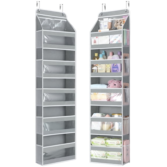 LazySpin Over Door Organizer Storage, 5-Tier Hanging Organizers with 10 Side Pockets, Gray