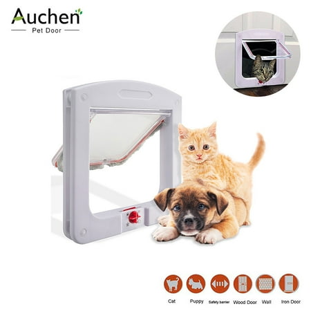 Auchen Pet Doors For Dog Cat White Durable Model Cat Flap Doggie Door Gate With 4 Way Lock For Indoor Wall Window Interior Exterior For Pet Up To 14