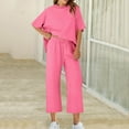 thumbnail image 2 of Enjoytime 2 Piece Outfits for Women Sets Casual Short Sleeve Tops and Wide Leg Long Pants Soft Loungewear Sets Outfits Watermelon Red M, 2 of 8