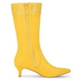 thumbnail image 3 of BLISSFUL STEP Women's Pointed Toe Kitten Heels Knee High Boots Yellow (Size 6), 3 of 6