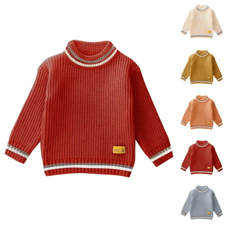 Jinhomg Baby Kid Cotton Knit Sweater Fall Winter Thermal Comfy Long Sleeve Pullover Boys Girls Dressy Casual Solid Color Jumper Tops Spring Saving Today Light Blue 4 Years
