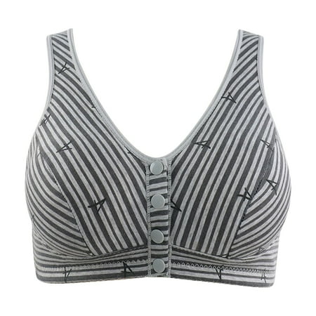 Pavied Wireless Bras Front Closure Bras Seamless Bras Women s Soft Cotton Thin Cup Front Buckle Underwear Stripes Without Steel Ring Tank Top Oversized Bra Plus Size Bra Cotton Bras Gray 2XL