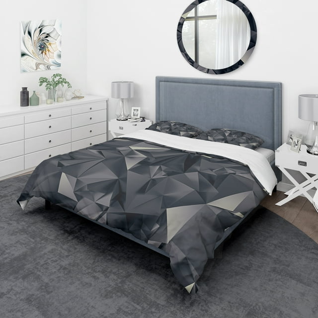 Designart 'Geometric Triangular Shades of Black' Modern & Contemporary Bedding Set - Duvet Cover & Shams