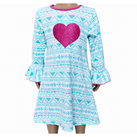 

AL Limited Girls Boutique Blue & Pink Heart Soft Cotton Long Sleeve Dress