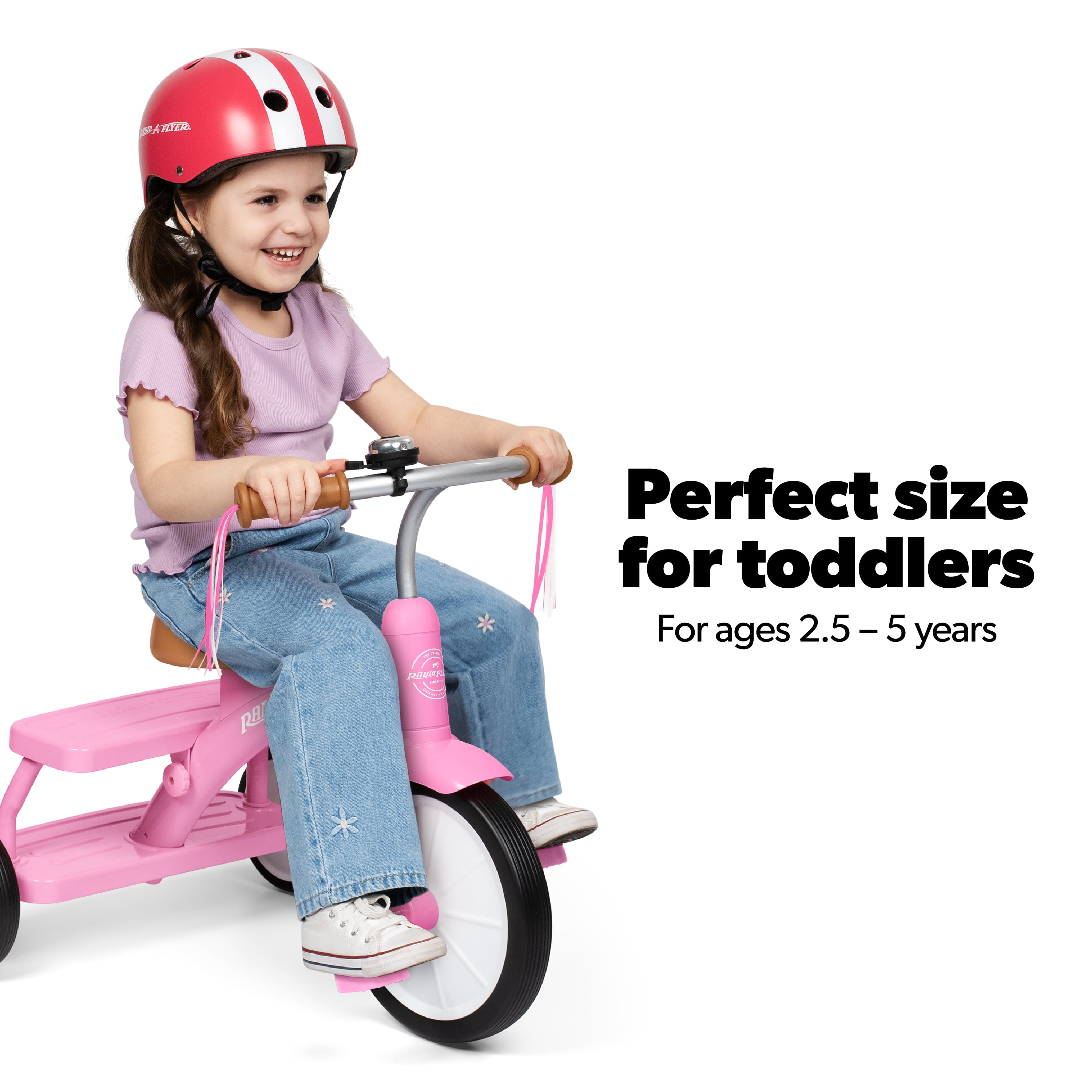 Radio Flyer Classic Double Deck Trike Beginner Tricycle for Kids Age 2.5-5, Pink