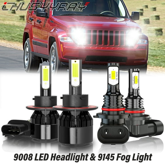 For Jeep Liberty 2008-2012 LED Headlight High Low Beam Fog Lamp Bulbs Kit 6000K White 4x