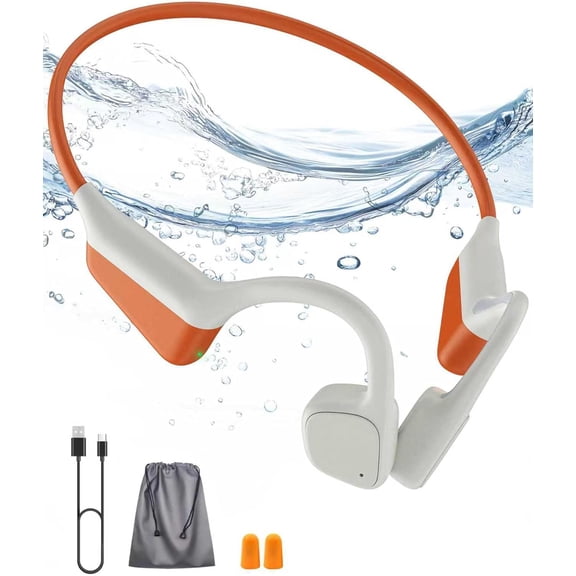 Open-Ear Bone Conduction Headphones, Wireless Bluetooth 5.4 Sports Headset with Microphone, 18-Hour Battery, IPX6 Waterproof, Lightweight 27g Design for Running, Cycling, Gym Workouts - Orange