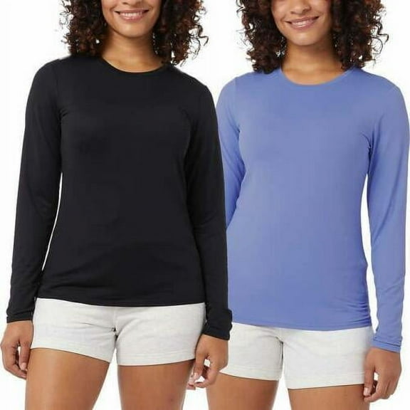 32 DEGREES Women's Air Mesh UPF 40 T-Shirts 2 Pack, Black/Purple Blue XL