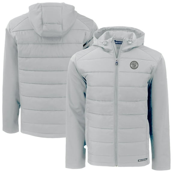 Men's Cutter & Buck Gray Milwaukee Brewers Evoke Hybrid Eco Softshell Recycled Full-Zip Hooded Jacket