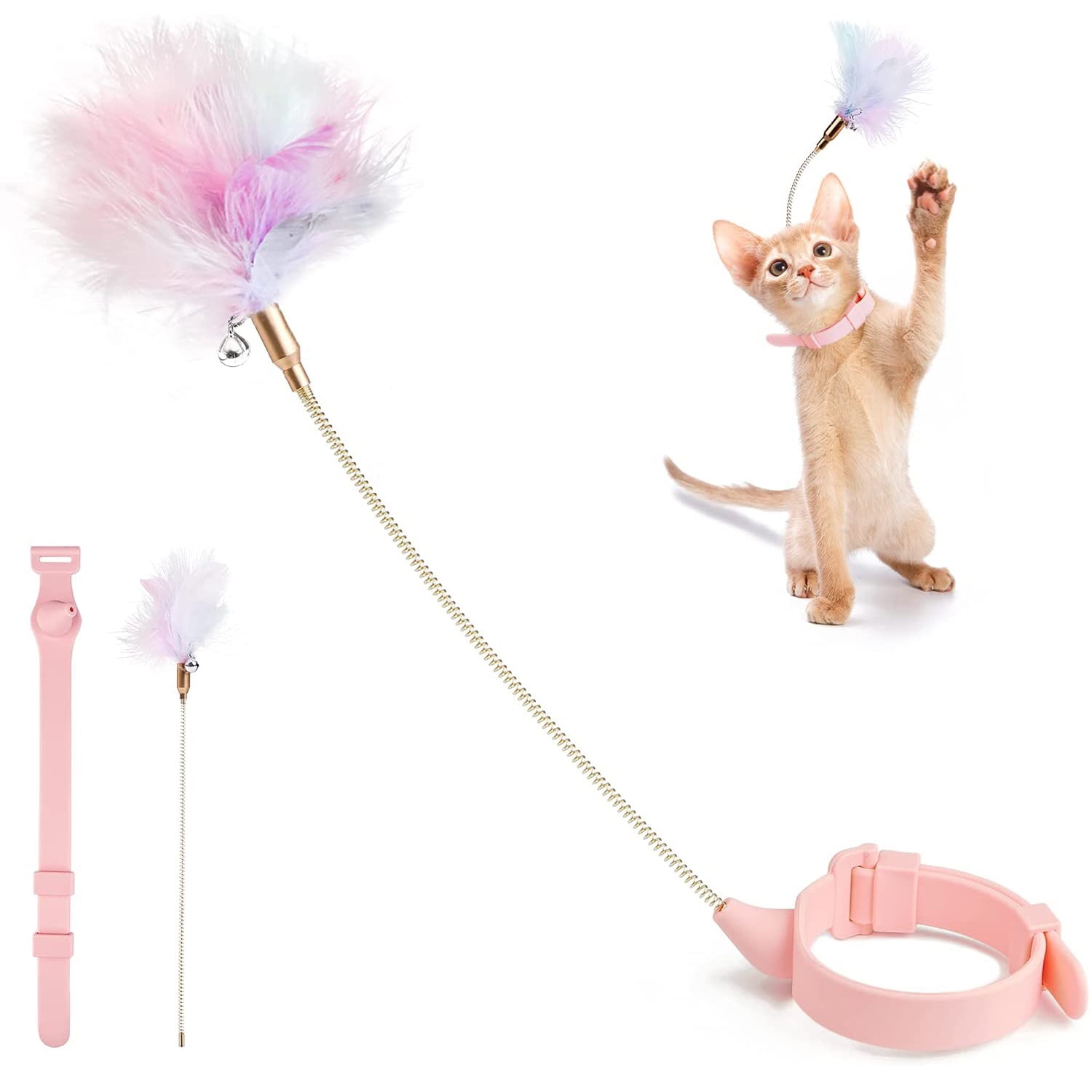 Hand Free Cat Wand Wearable Kitten Toy with 2 Cat Teaser Refills with Bell reboom Interactive Cat Feather Toys Upgraded Cat Wand Toys for Indoor Cats. 
