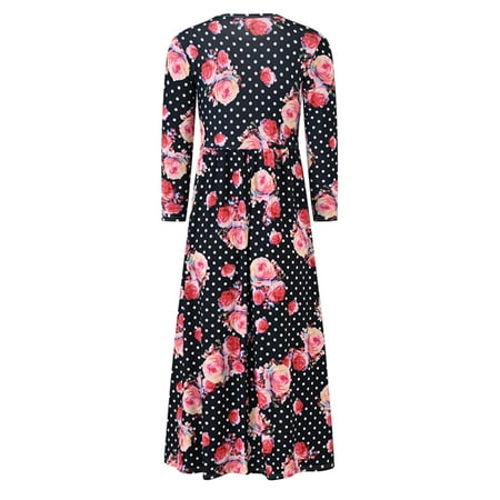 

dmqupv Toddler Dresses Girl s Short Sleeve Floral Print Loose Casual Long Maxi Dress with Pockets 4-12 Years Black 5-6 Years