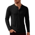 thumbnail image 5 of Men's Slim Fit Henley Shirts With Long Sleeves And Button Placket, Casual Basic Tees Featuring Solid Color Design Black L, 5 of 5