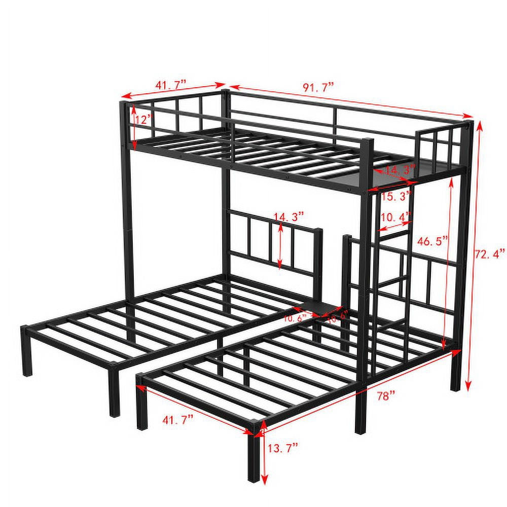 Triple Bunk Bed,Twin over Twin over Twin Bunk Bed for Kids,Metal Triple Bed with Full-Length Guardrail and Ladder,Separates Into 3 Twin Beds,Noise Reduced Structure,Black