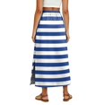thumbnail image 6 of Womens Striped Print Maxi Skirt High-waisted Drawstring Swing Mid-length Side Slits Boho Beach Vacation Long Skirts Blue M, 6 of 6