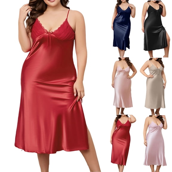 Sakmal Cute Moomoo Nightgownss Women Babydoll Plus Size Lace Sleeveless Night dress Long Solid Nightgowns for Women 2X